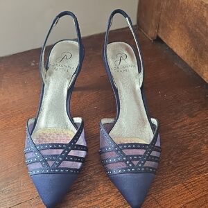 Adrianna Papell Navy 2 Inch Embellished Heels Womens 6 1/2 Sparkly Stones NWT